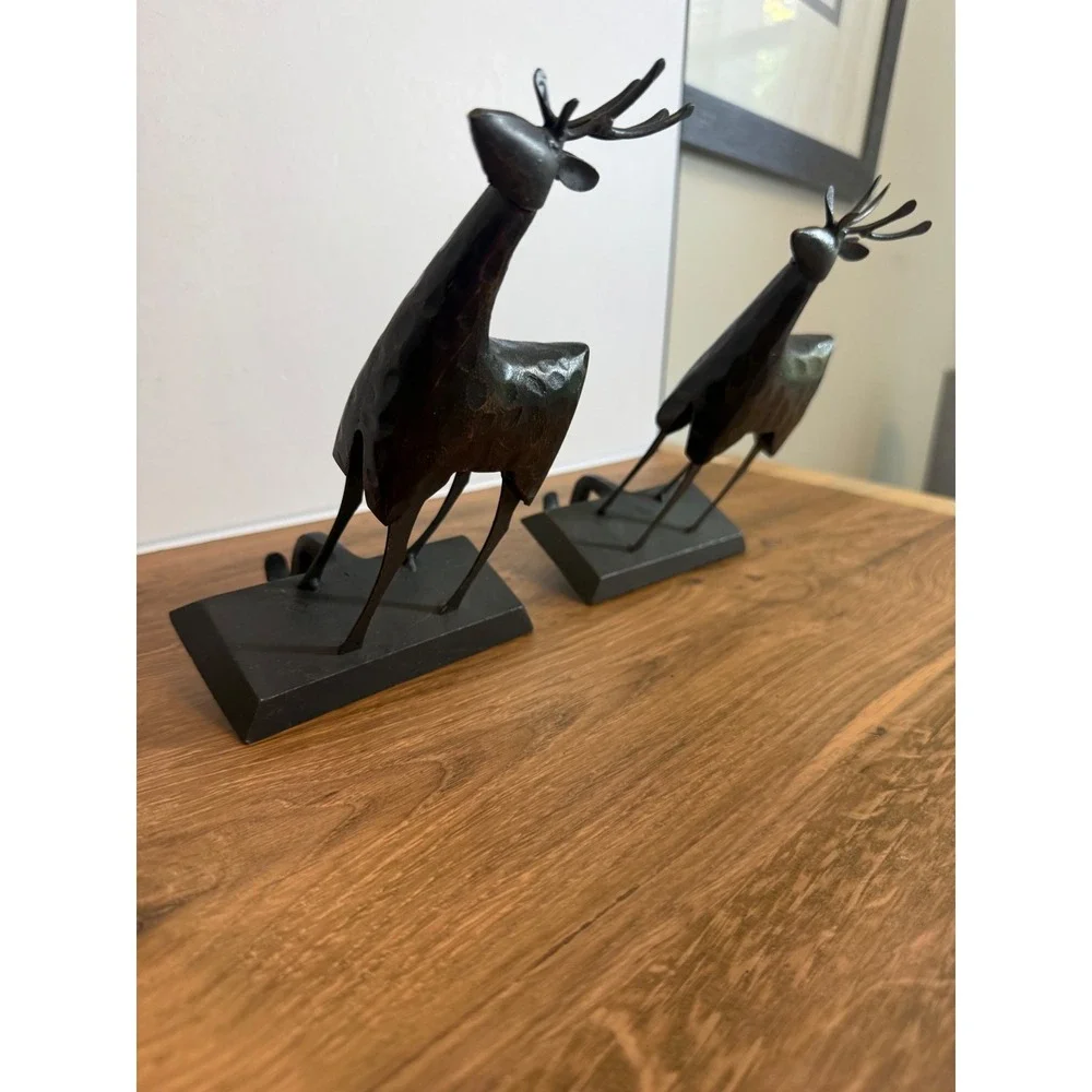 Pier 1 Metal Reindeer Stocking Holders Set of 3 Rustic Bronze Christmas Decor